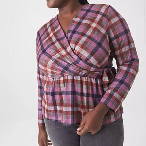 NWT LANE BRYANT Classic Faux Wrap Multi Color Plaid Blouse Size 18/20